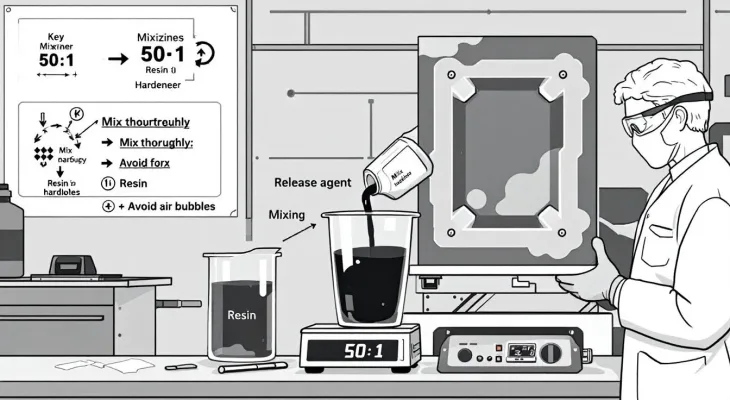 Mixing and pouring resin into a mold.