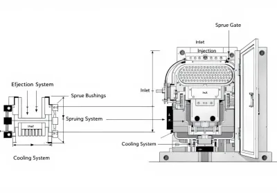 Essential elements of injection mold design with visual representation.