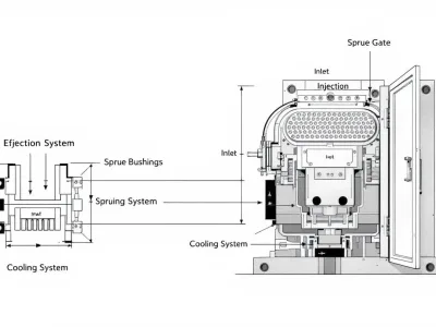 Essential elements of injection mold design with visual representation.