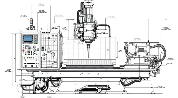 Key components of CNC machine tools, illustrating their essential parts.