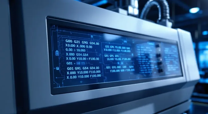 Key G Code commands displayed on a CNC machine interface.