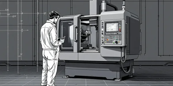 A technician performing maintenance on a 2 axis CNC machine.