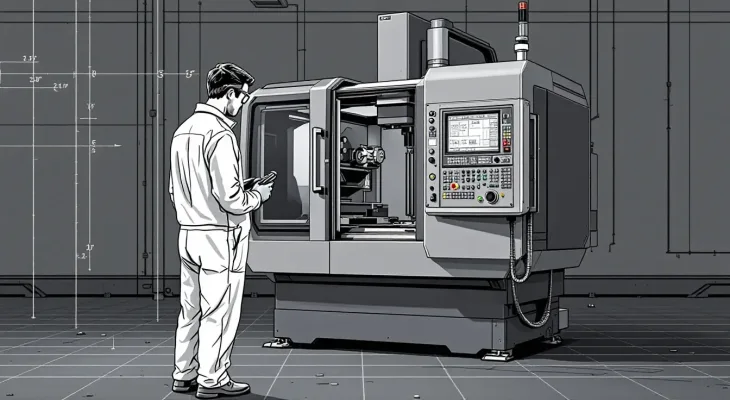 A technician performing maintenance on a 2 axis CNC machine.