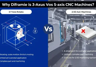 Visual representation comparing the differences between 3 axis CNC and 5 axis CNC machines.