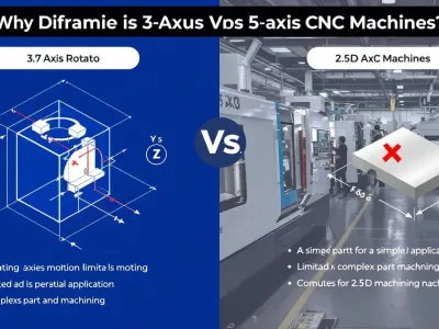 Visual representation comparing the differences between 3 axis CNC and 5 axis CNC machines.