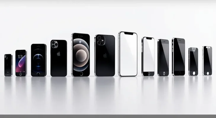 A collection of various iPhone prototypes showcasing their evolution over the years.