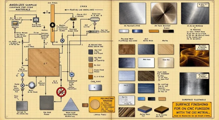 Surface finishing options for CNC materials, including anodizing and polishing samples.