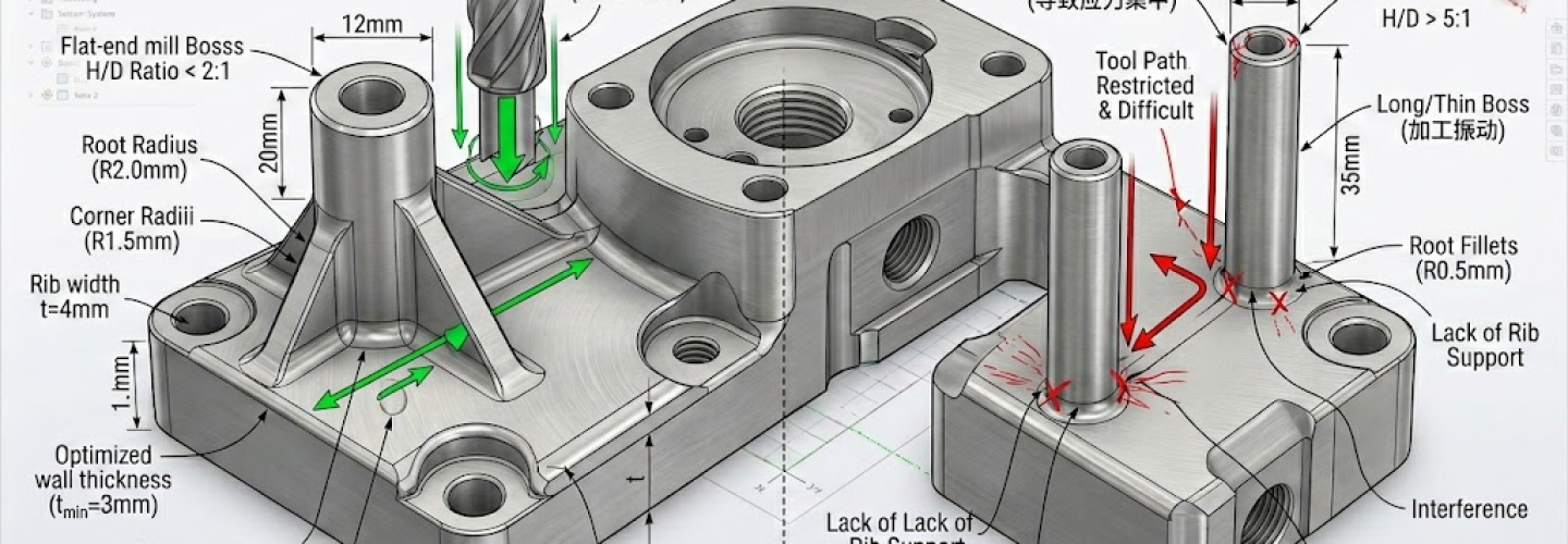 Designing Bosses and Reinforcement Geometry for CNC Machined Parts: Best Practices & DFM Guidelines