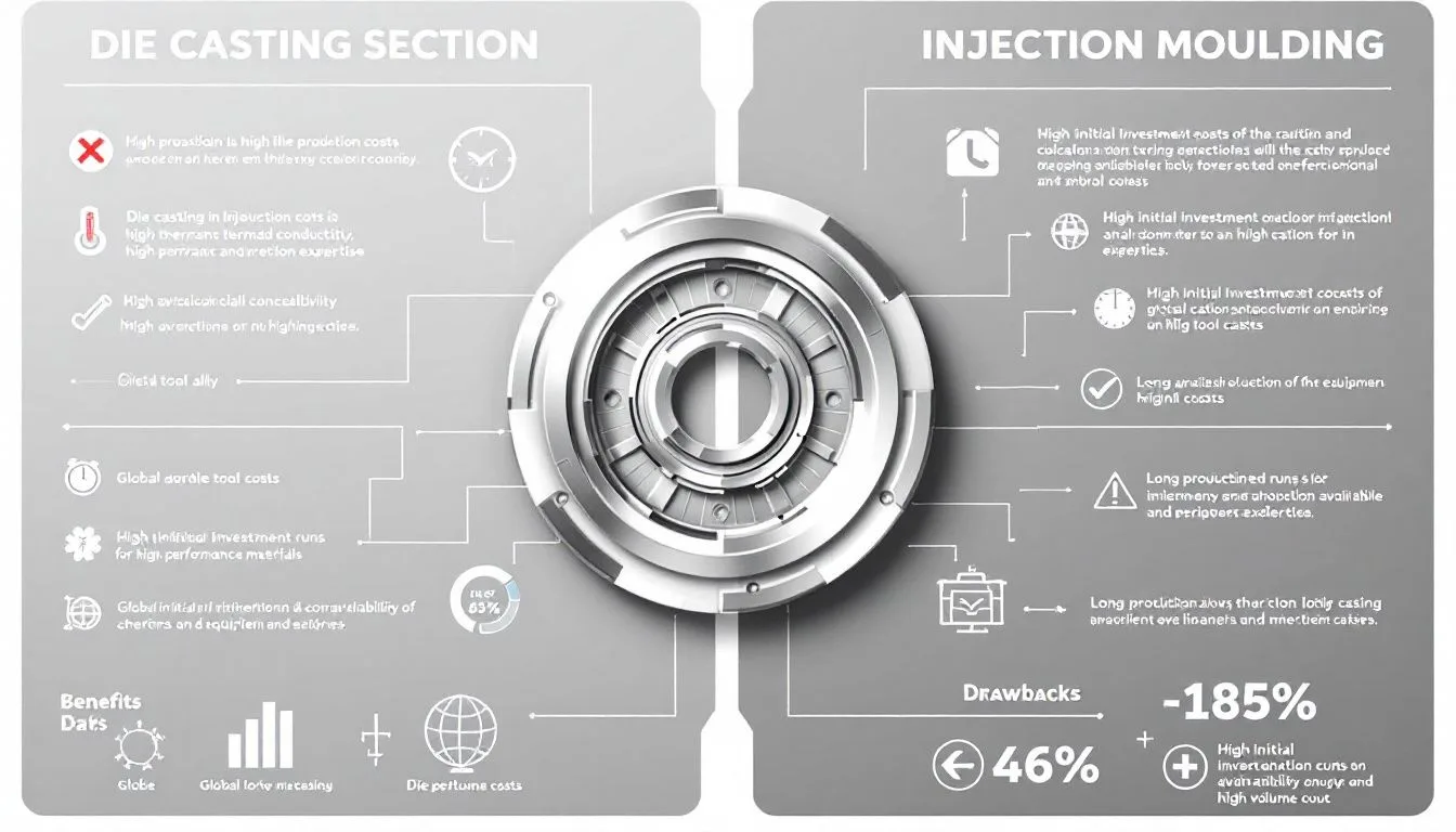 Factors influencing the choice between die casting and injection moulding.