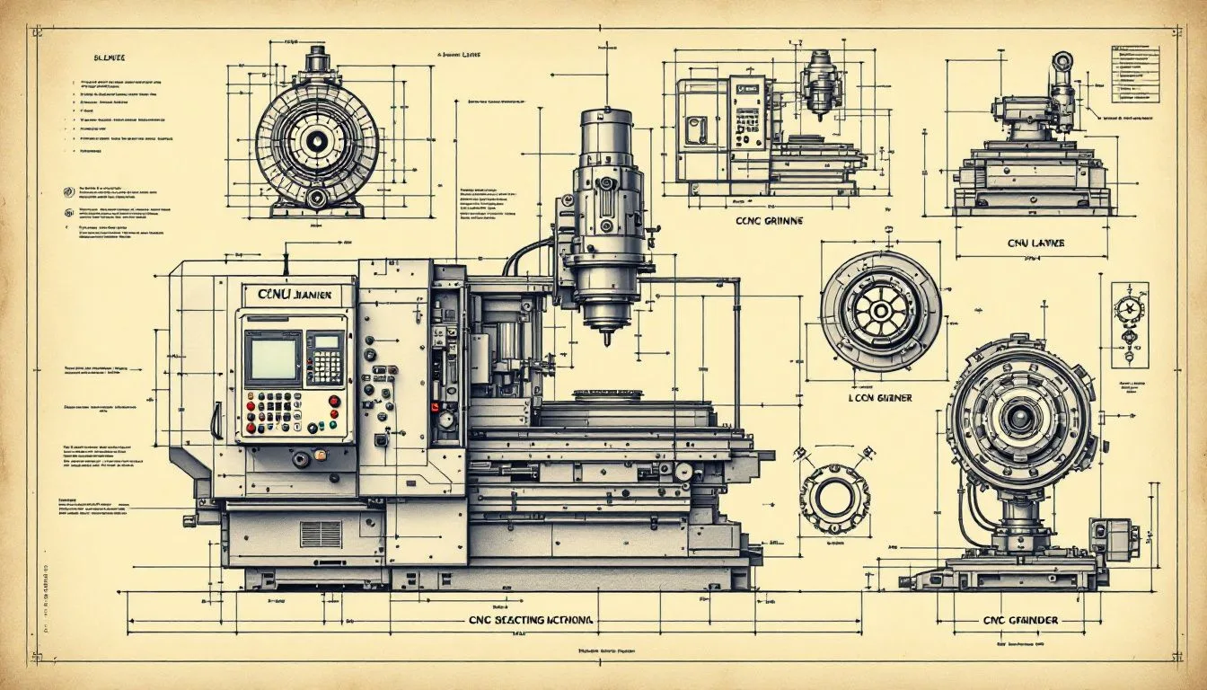 Different types of CNC machine tools, including CNC milling machines and lathes.