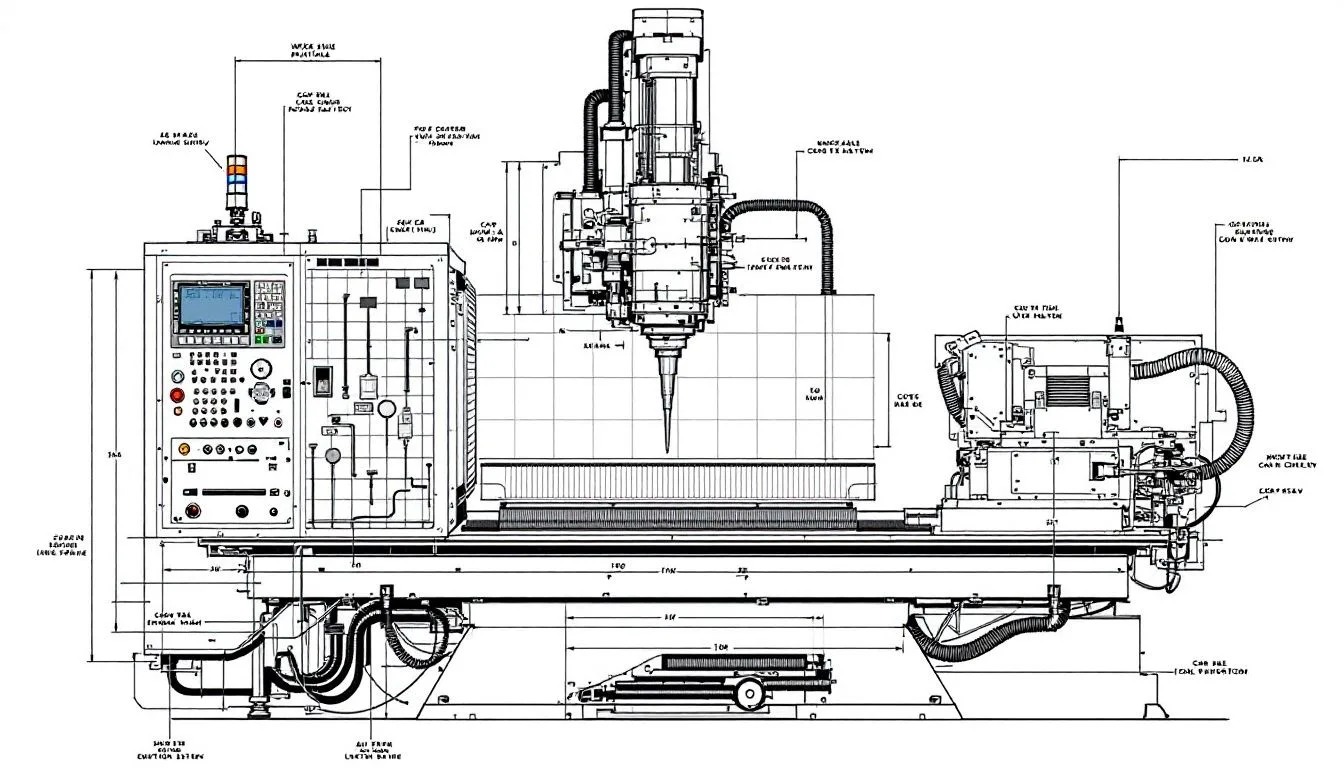 Key components of CNC machine tools, illustrating their essential parts.