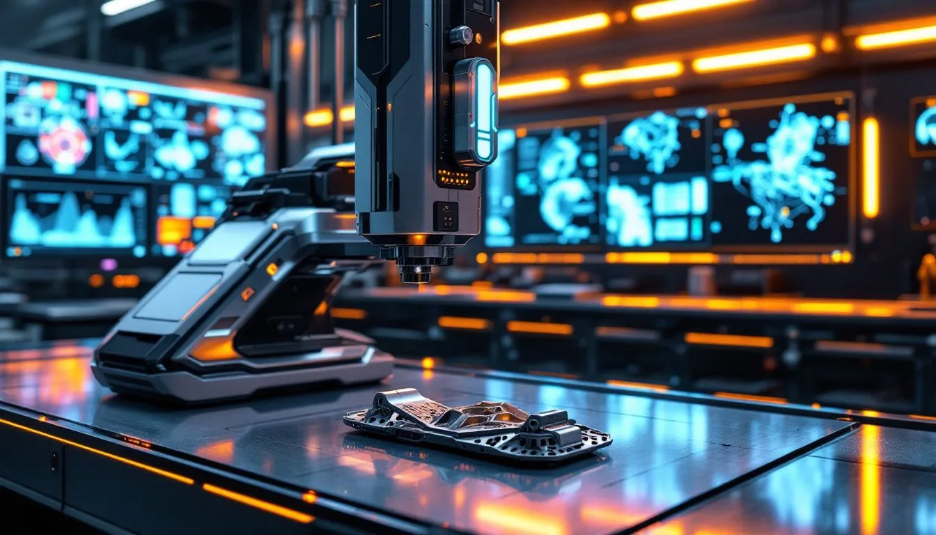 Key components of a CNC machine displayed on a workbench.