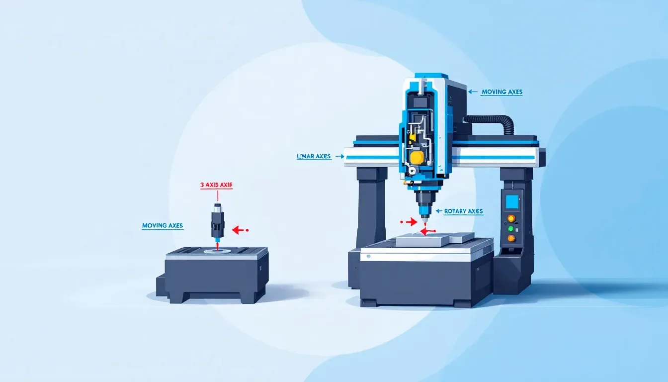 A detailed view of a 5 axis CNC machine demonstrating its advanced machining capabilities.