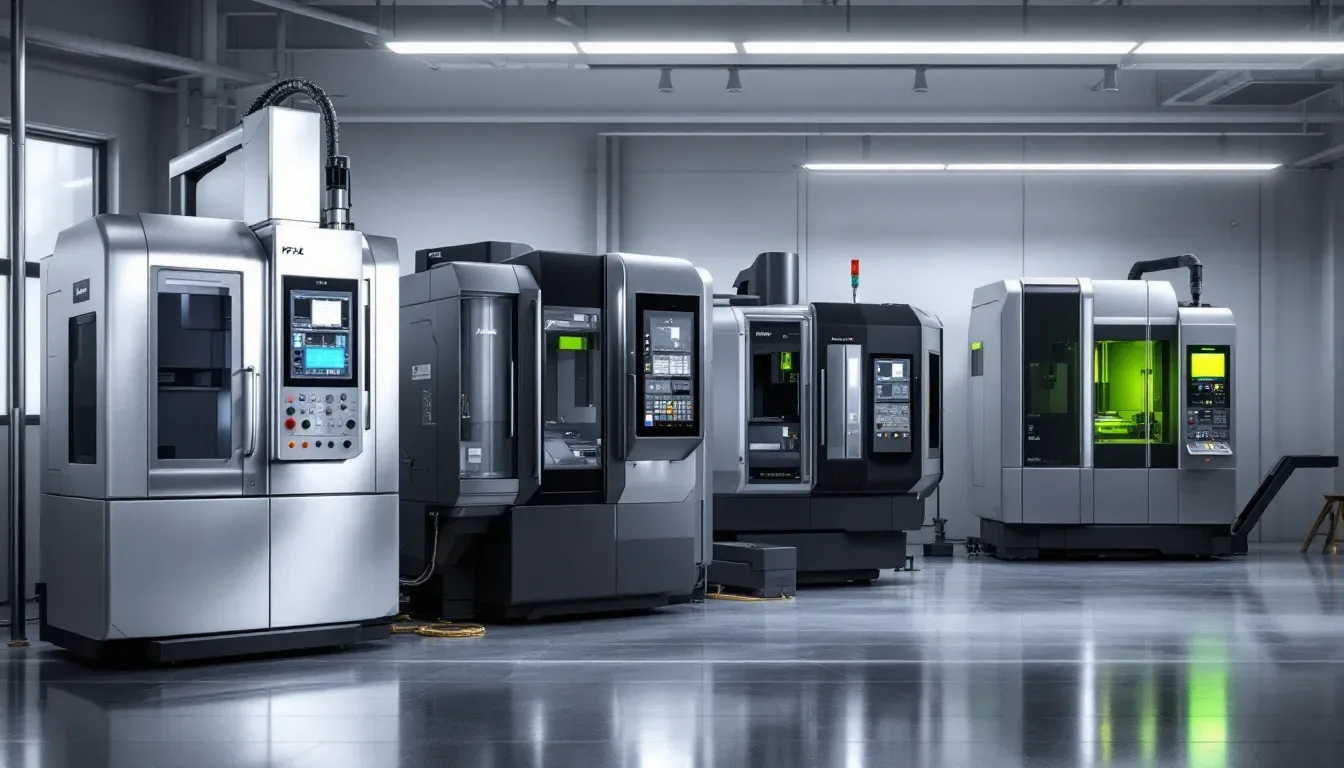 Different types of CNC machines used for metal machining.