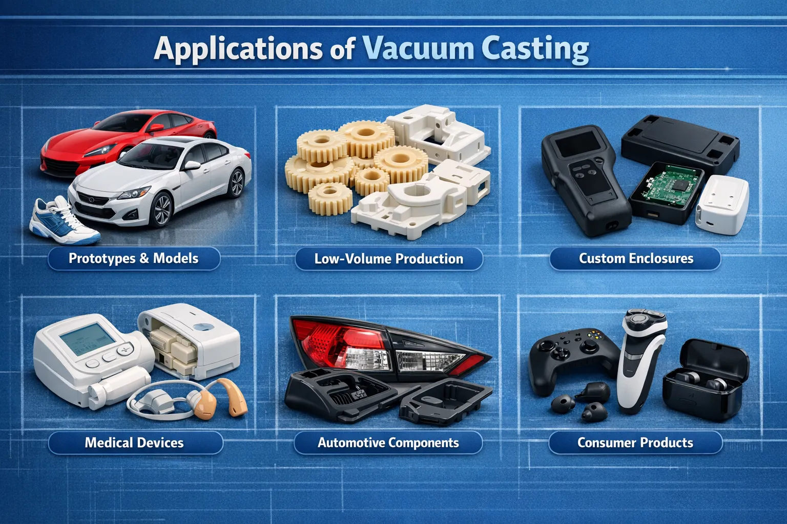 Applications of vacuum casting in various industries.