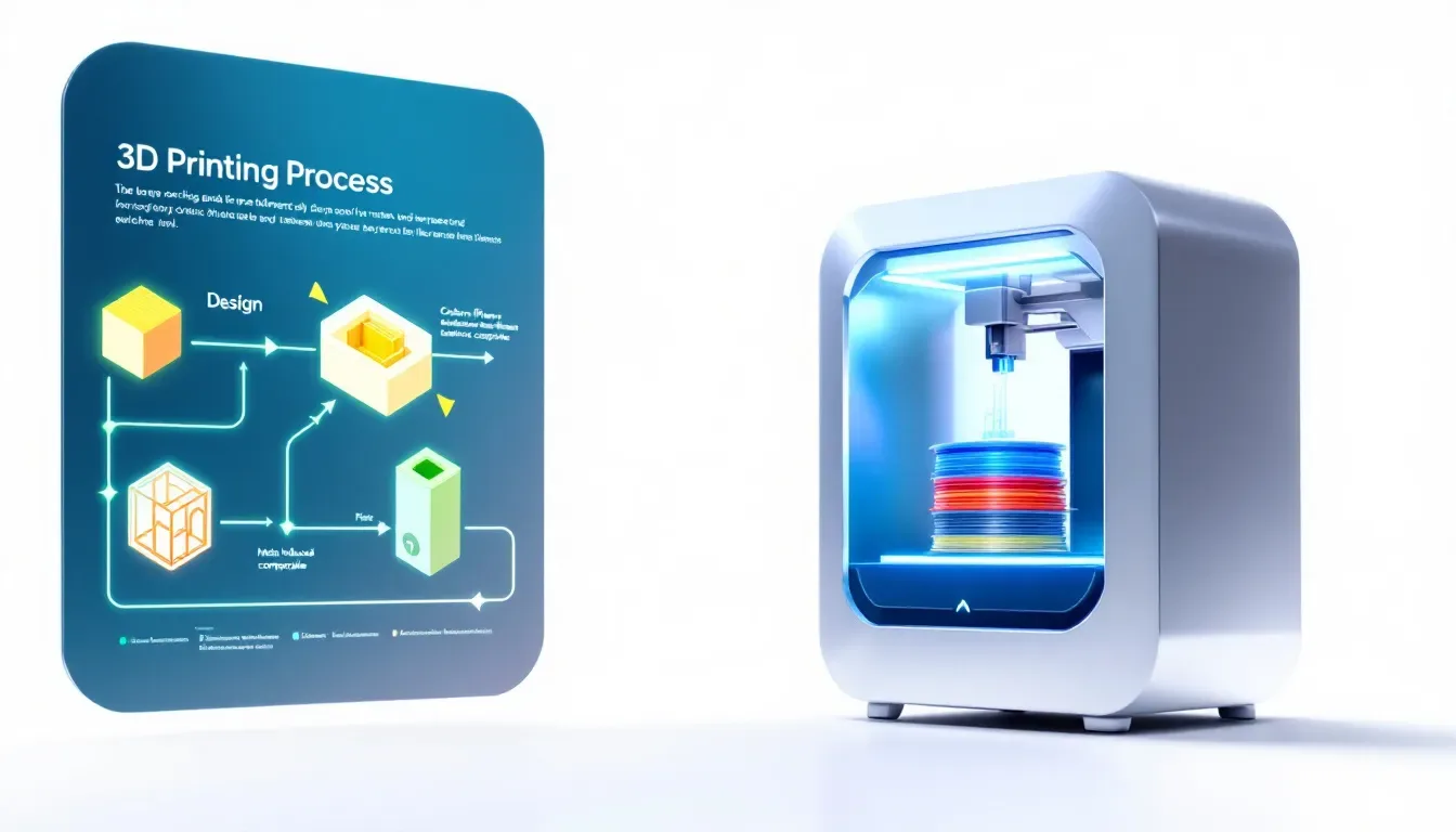 An illustration explaining basic 3D printing concepts.