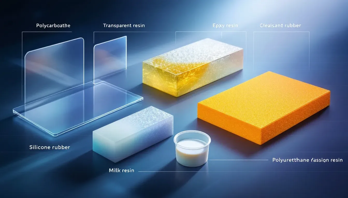 Different materials used in vacuum casting, including resins.