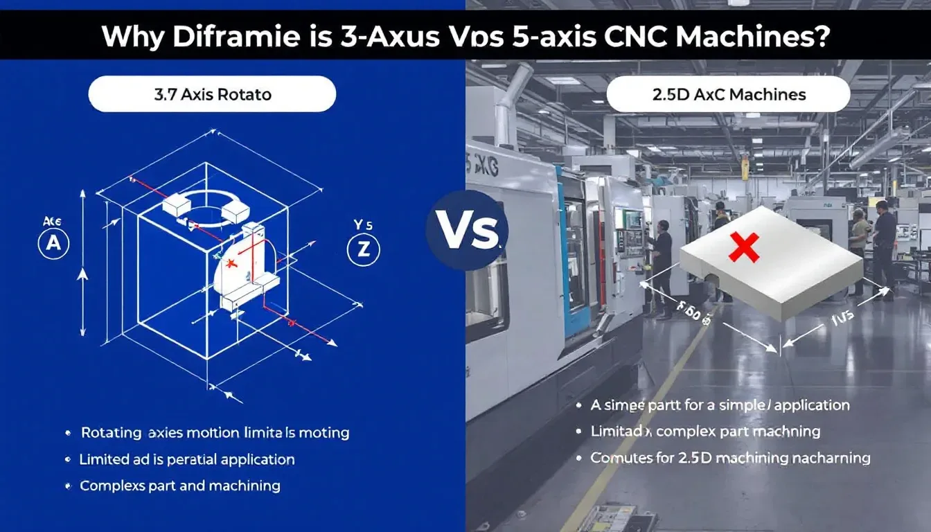 Visual representation comparing the differences between 3 axis CNC and 5 axis CNC machines.