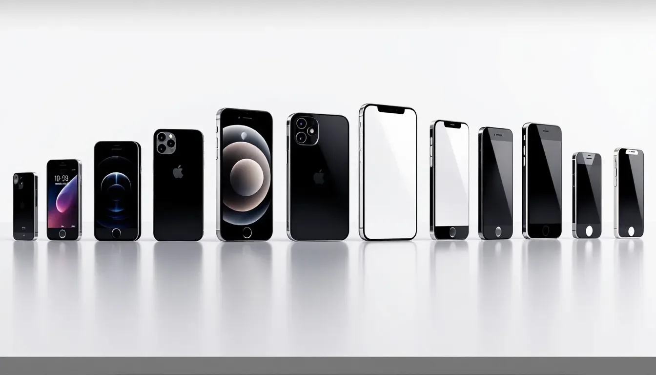 A collection of various iPhone prototypes showcasing their evolution over the years.