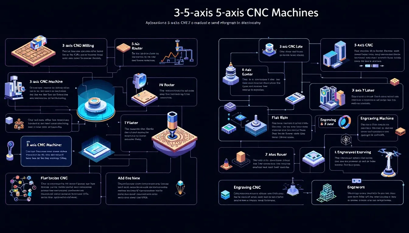 Various applications of 3 axis CNC machines in different industries.