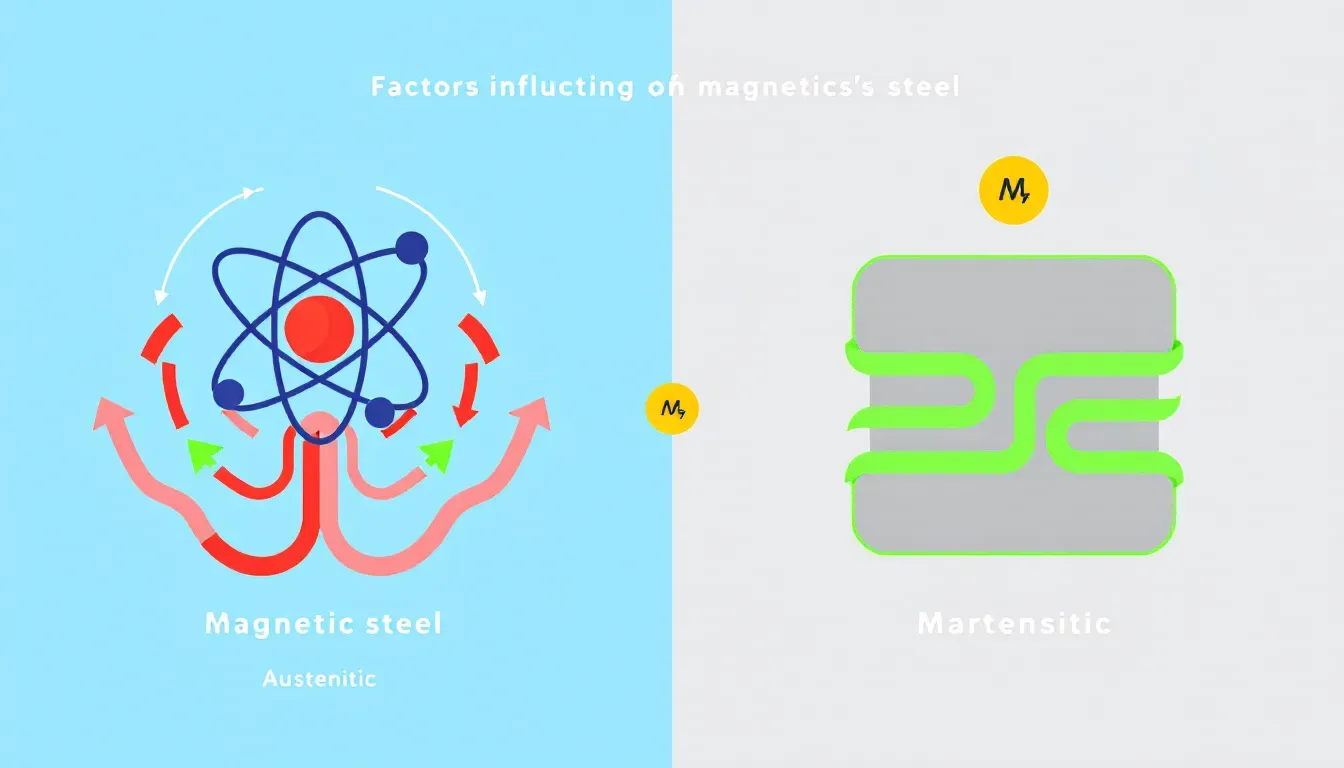 A diagram showing the factors that influence the magnetic properties of stainless steel, highlighting austenitic and martensitic structures.