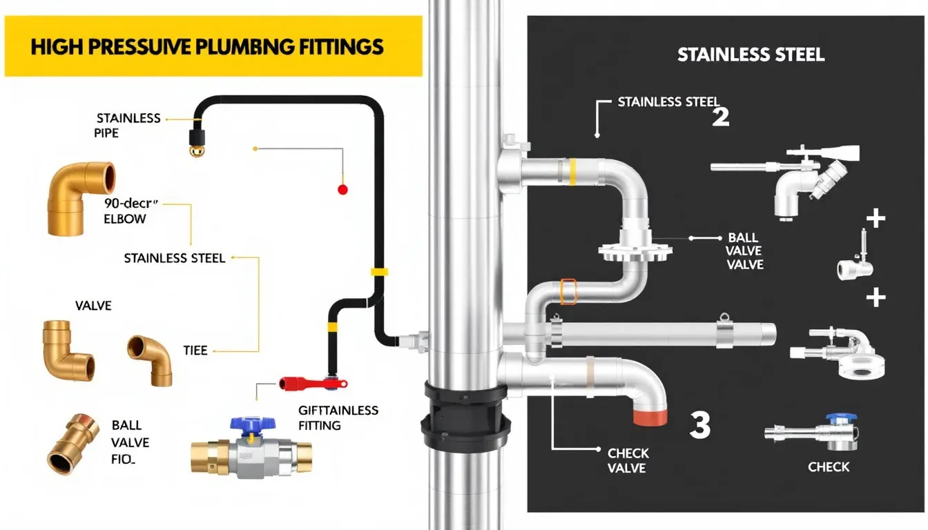 A high-pressure plumbing system showcasing various fittings.