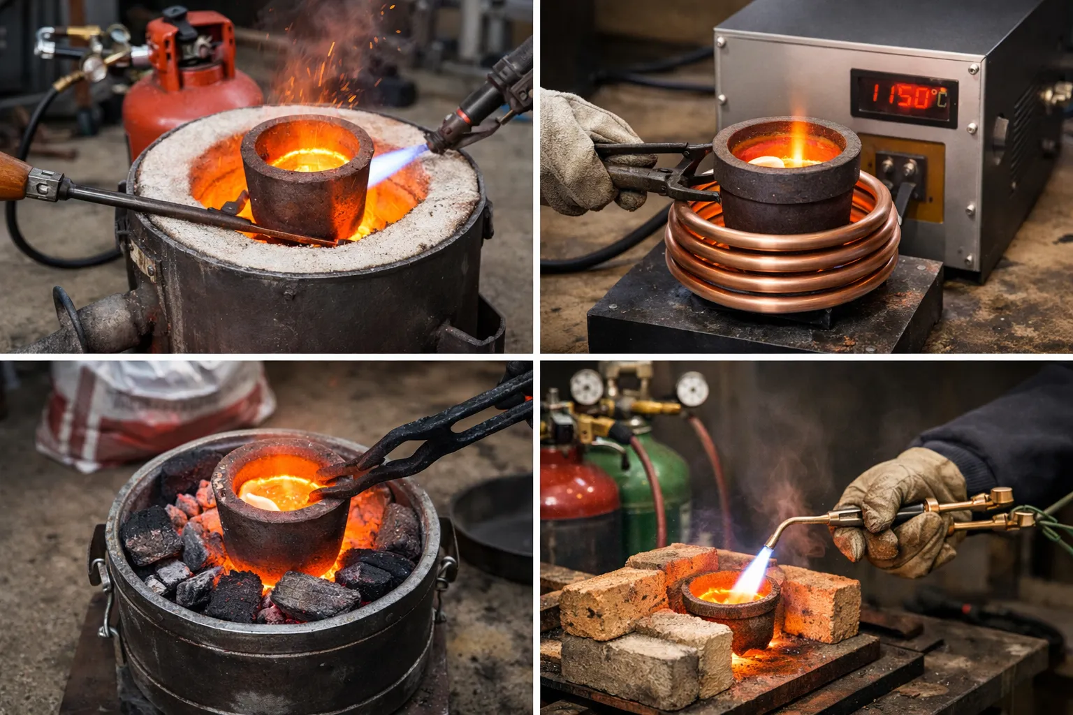 Equipment used for melting copper, highlighting practical methods.