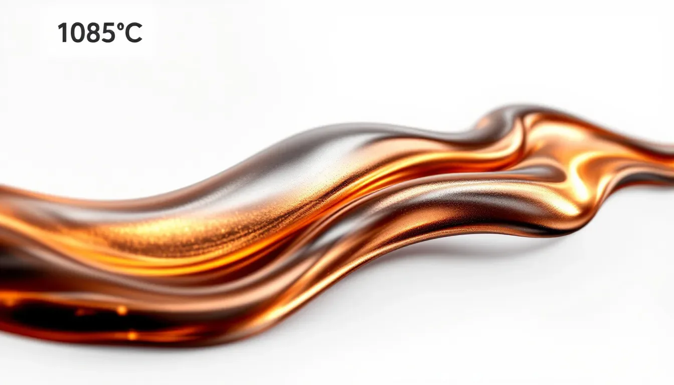 A close-up of molten copper being poured, showcasing the melting temperature of copper.