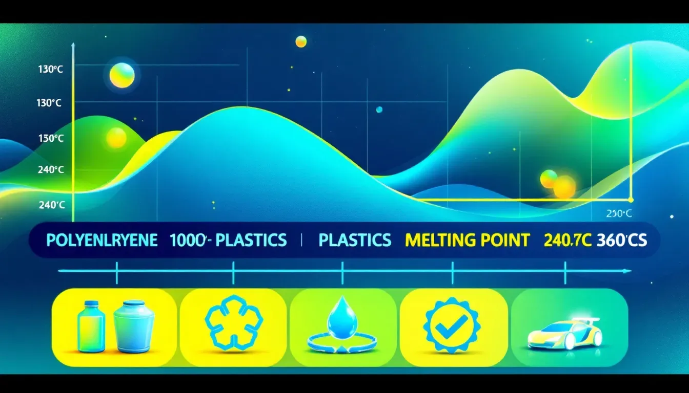 An illustration showing various types of plastic materials and their melting points.