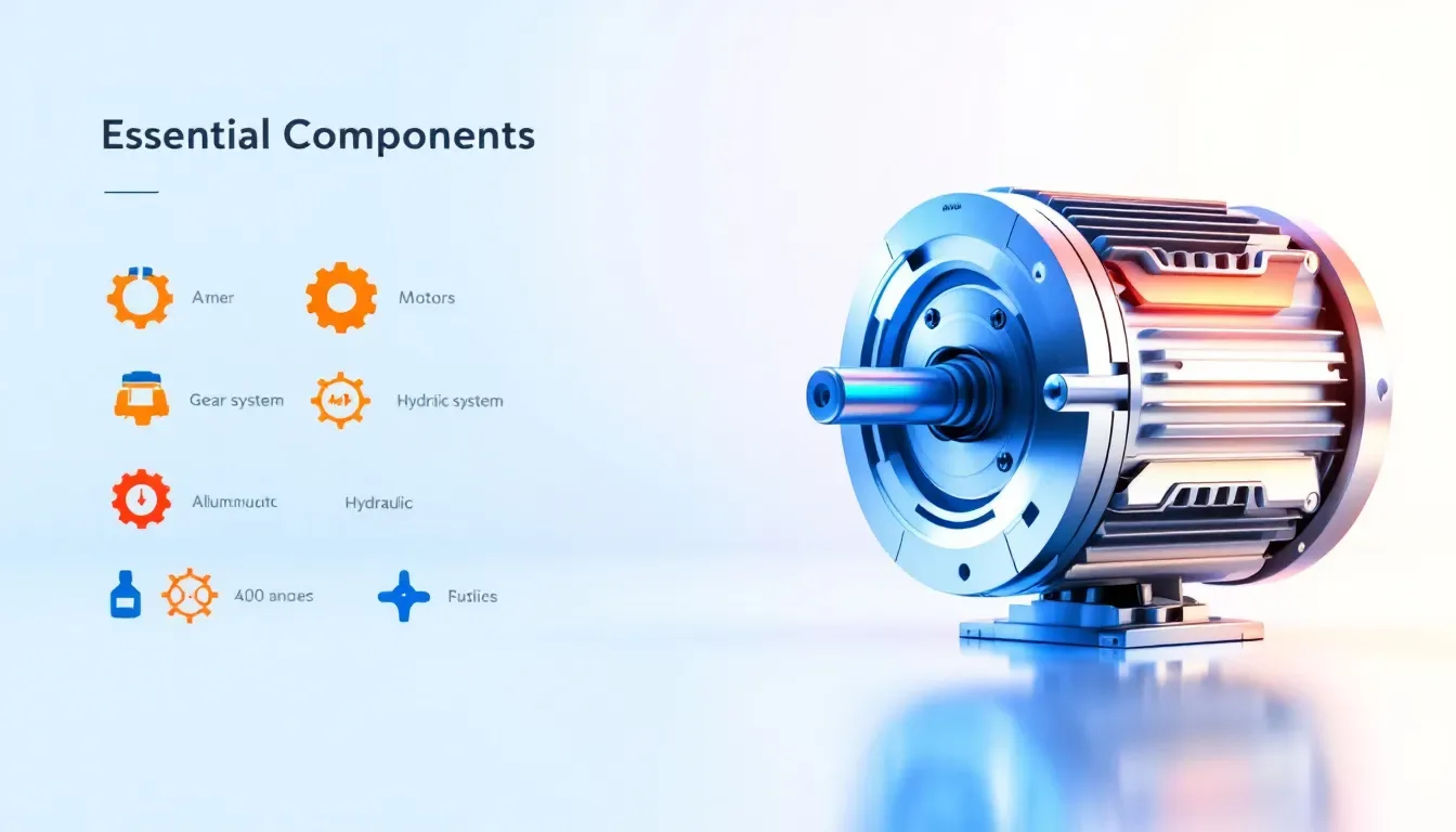 Essential mechanical components for machines including motors and frames.