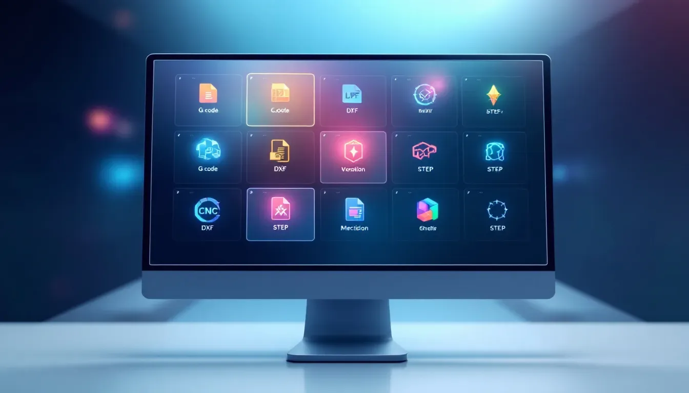 A variety of CNC file formats displayed on a computer screen, showcasing their importance in precision machining.