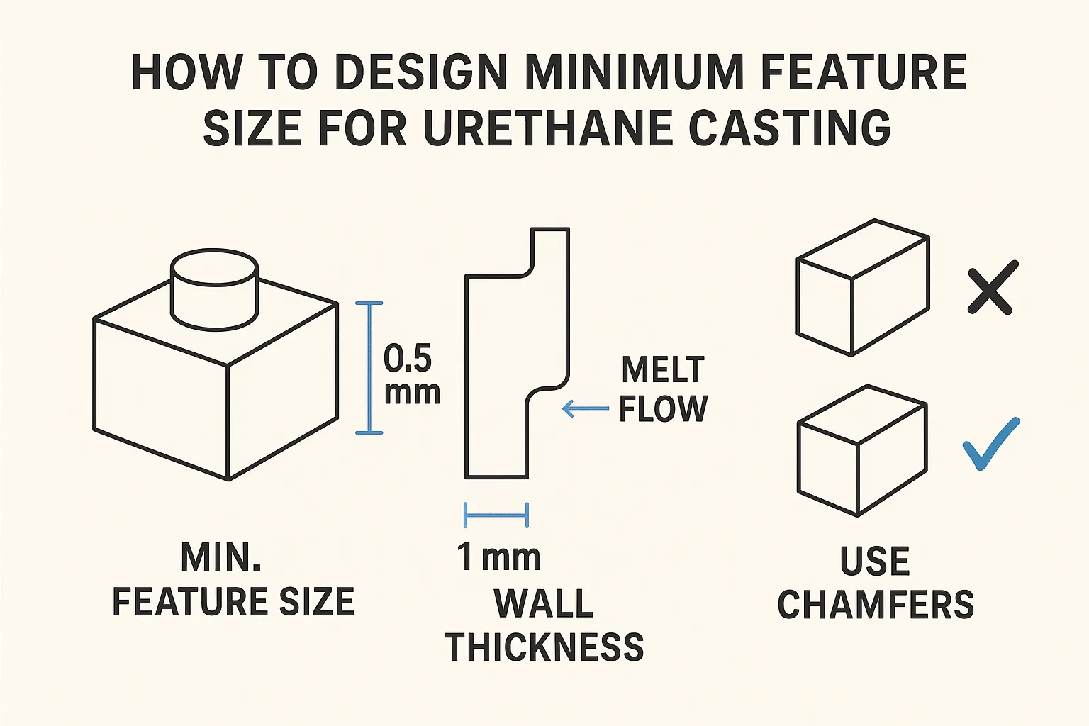 How to design minimum feature size for urethane casting?