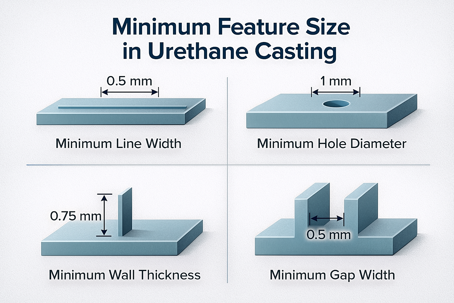 Minimum feature size in urethane casting