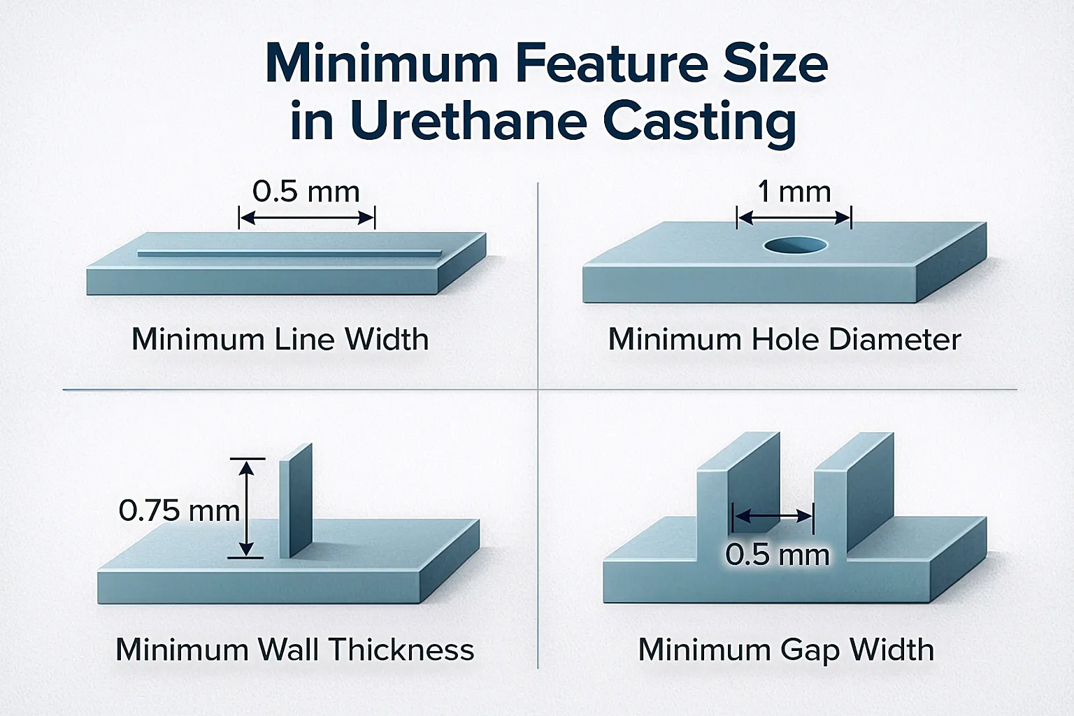 Minimum feature size in urethane casting
