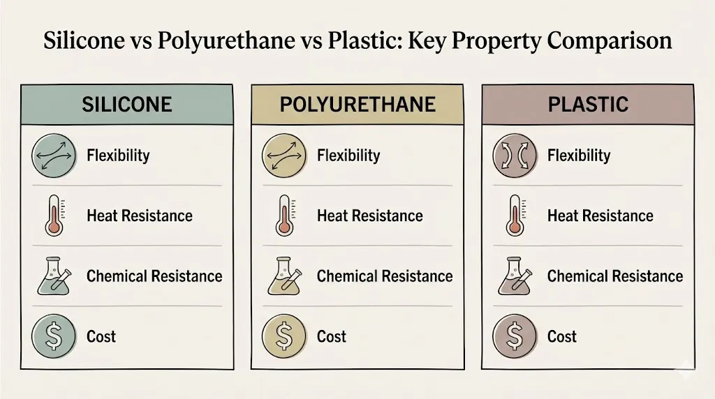 Silicone vs Polyurethane vs Plastic: Key Property Comparison