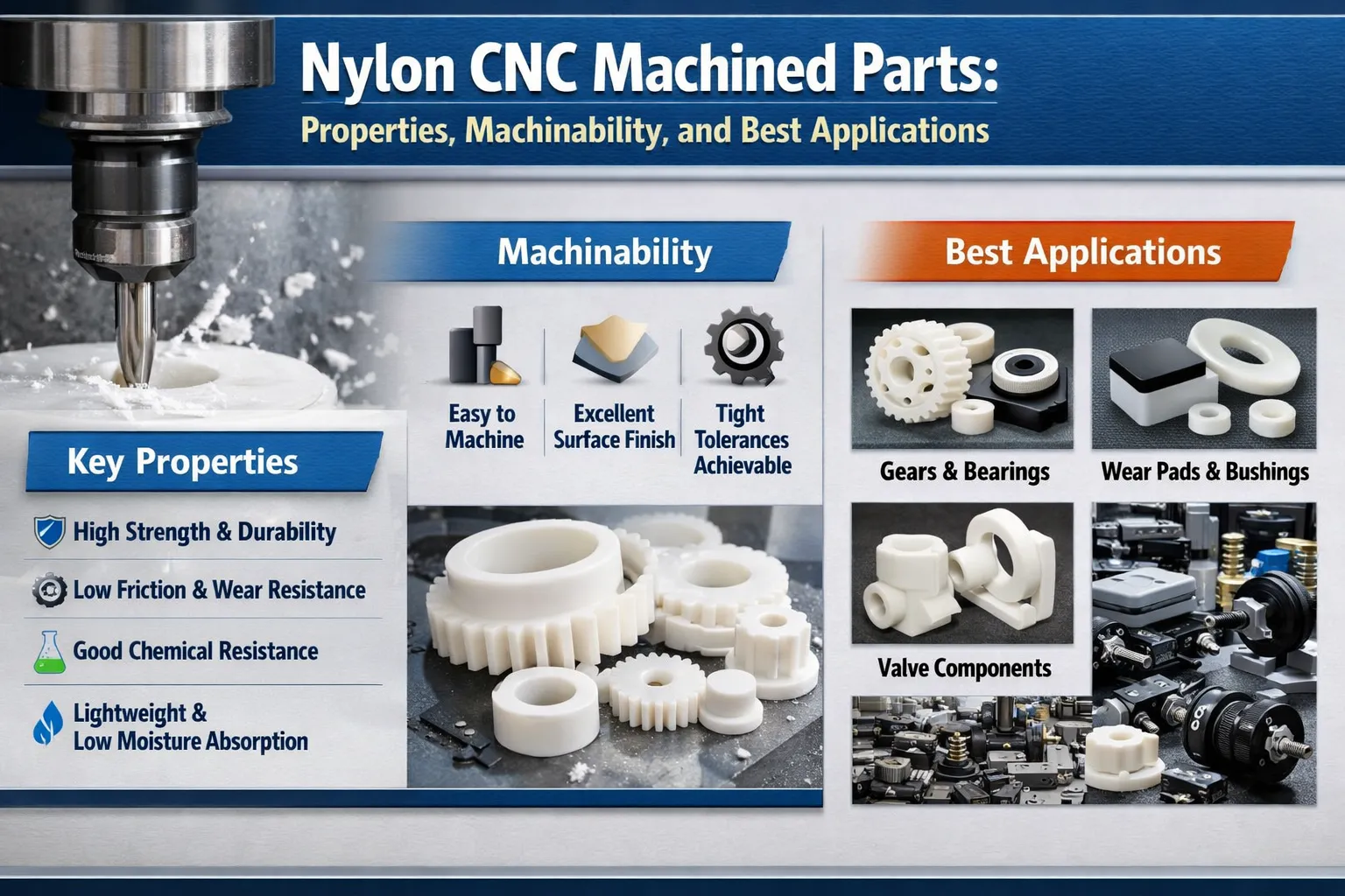 Nylon CNC Machined Parts: Properties, Machinability, and Best Applications