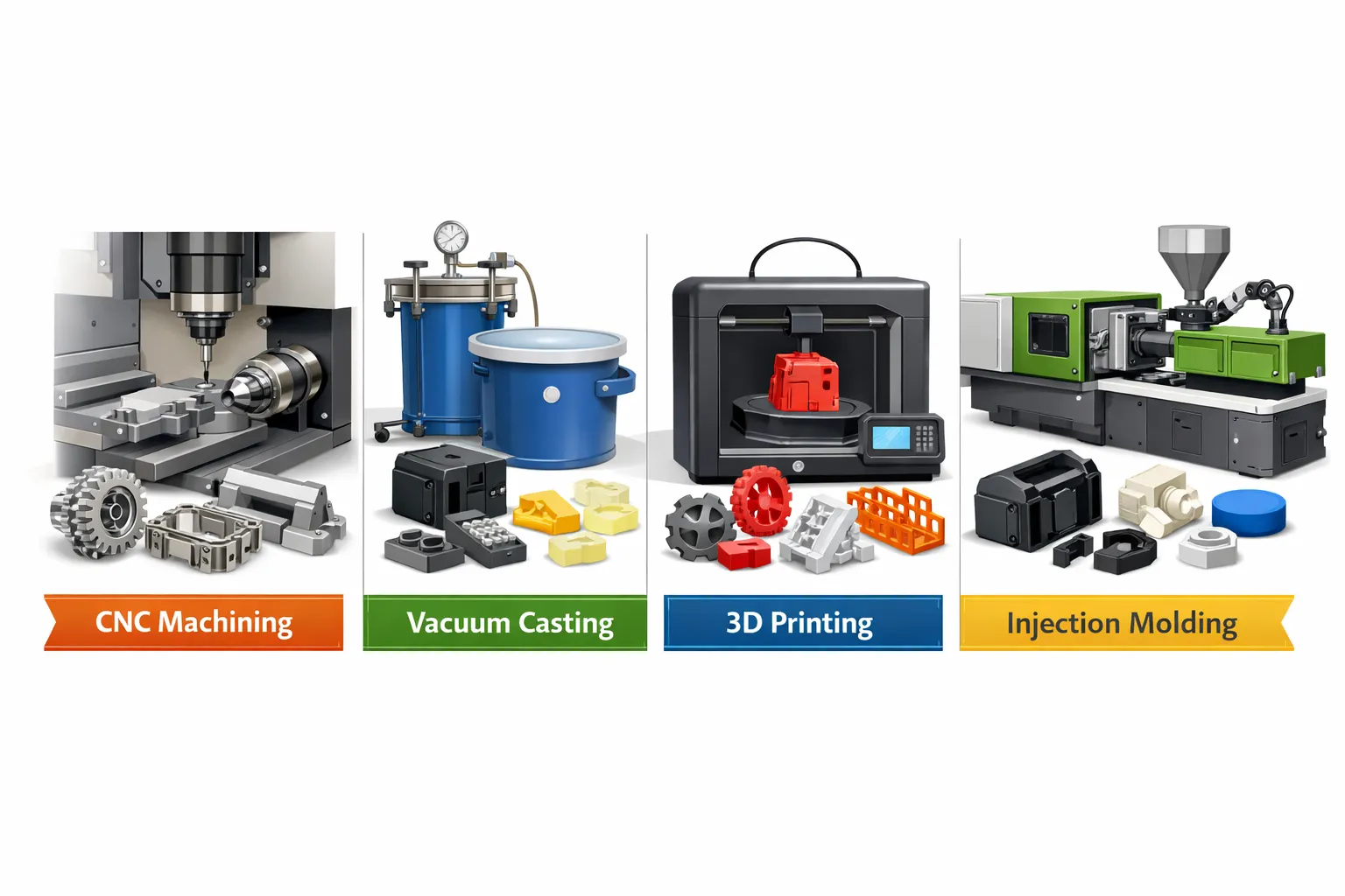 How to Choose the Best Prototyping Method for Your Project: CNC, Vacuum Casting, 3D Printing, or Injection Molding
