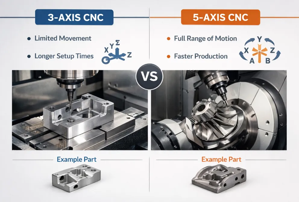Quick Comparison: 3 Axis vs 5 Axis CNC for Complex Parts