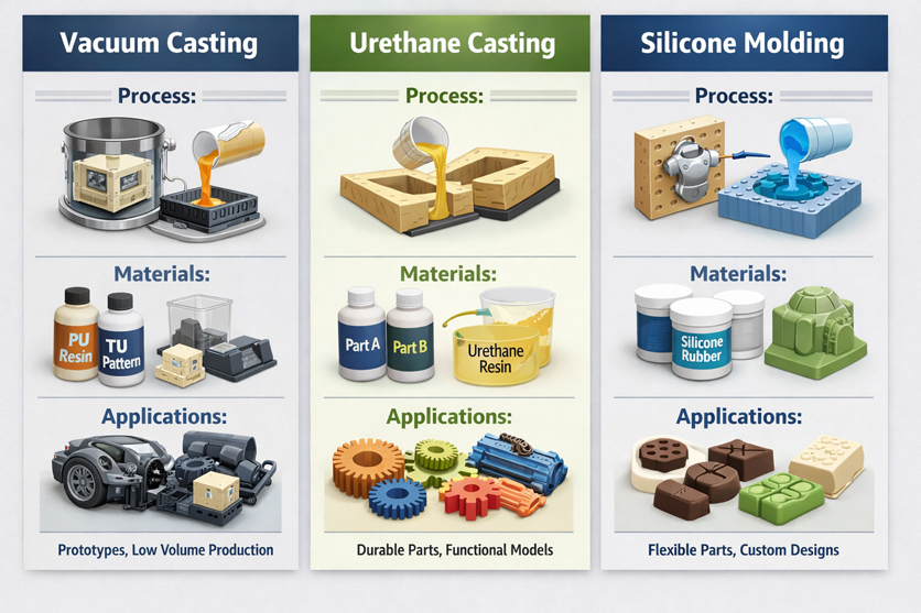 Vacuum Casting vs Urethane Casting vs Silicone Molding: Process Differences Explained