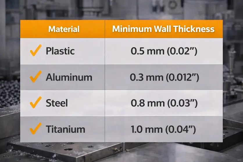 QUICK REFERENCE TABLE: MINIMUM WALL THICKNESS CNC MACHINING