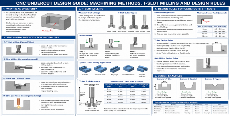 CNC Undercut Design Guide: Machining Methods, T-Slot Milling and Design Rules