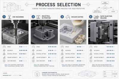 Prototype Manufacturing Process Selection: CNC, 3D Printing, Vacuum Casting, or Injection Molding?